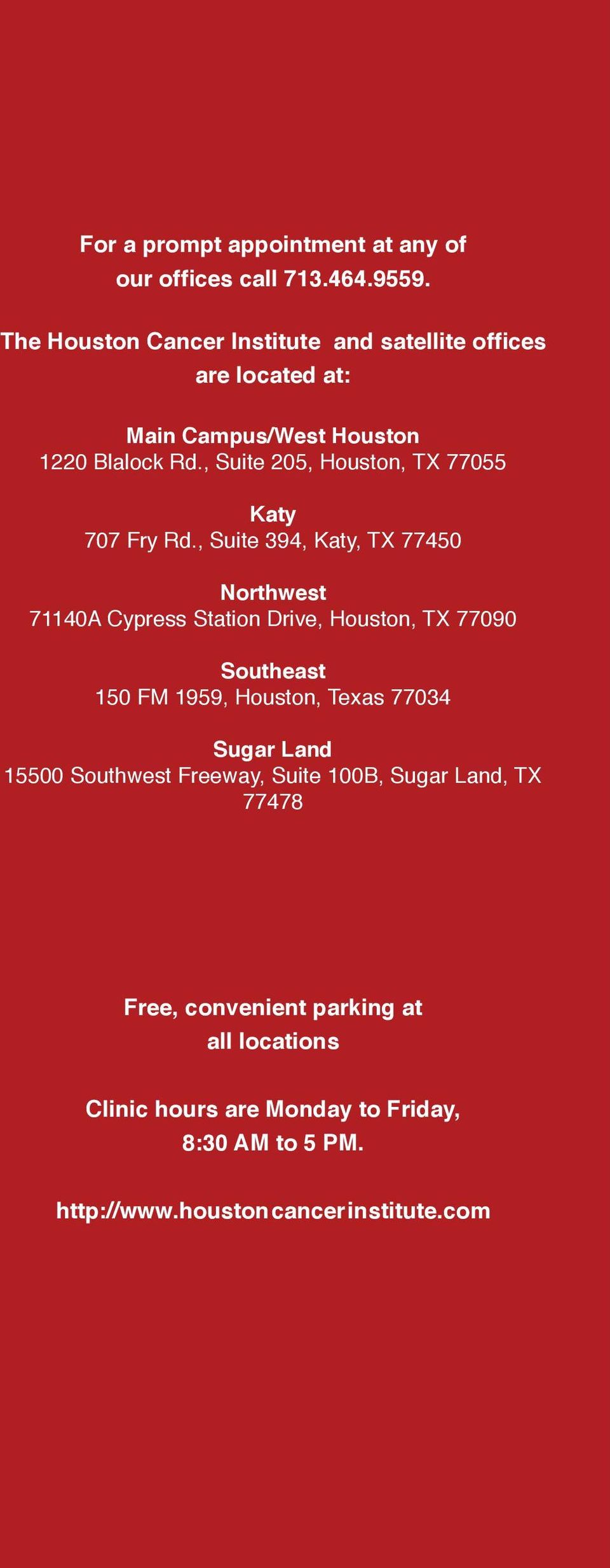 , Suite 205, Houston, TX 77055 Katy 707 Fry Rd.