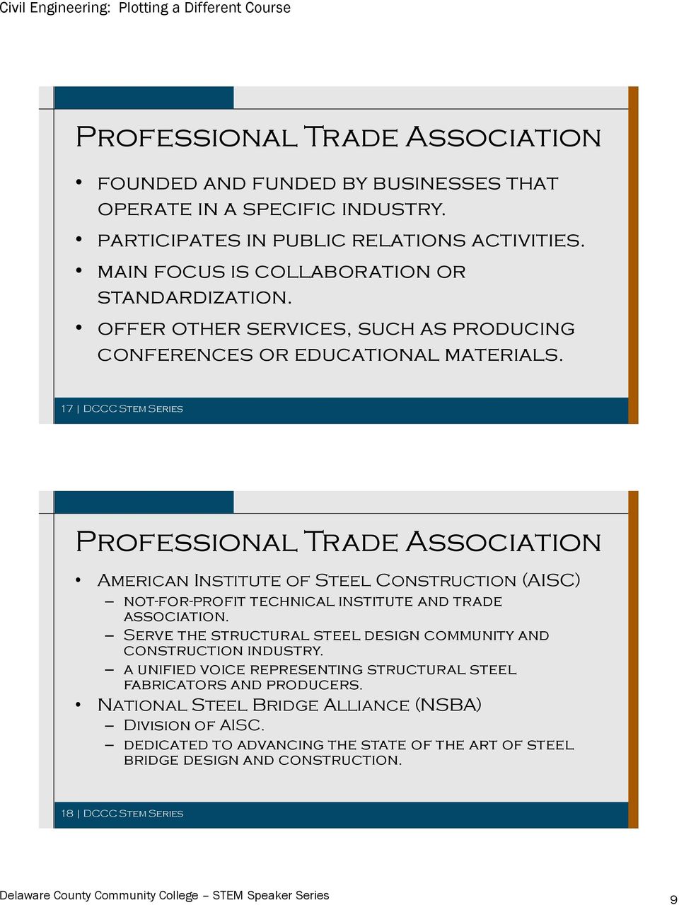 17 DCCC Stem Series Professional Trade Association American Institute of Steel Construction (AISC) not-for-profit technical institute and trade association.