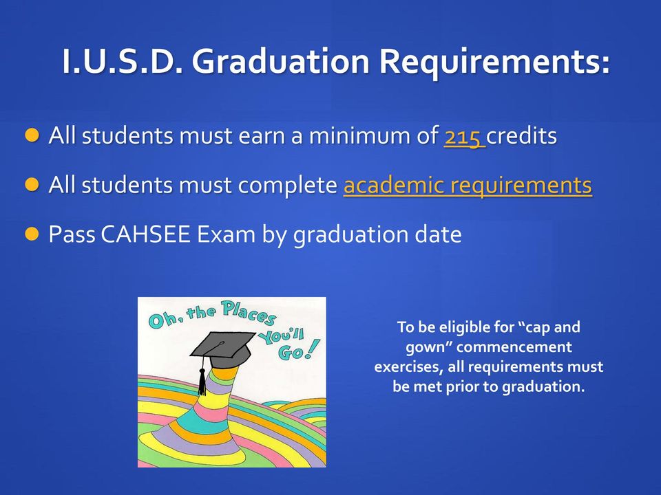 credits All students must complete academic requirements Pass