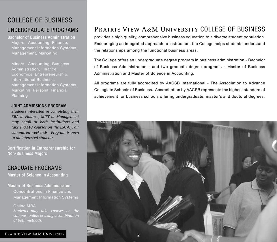 comprehensive business education to a diverse student population.
