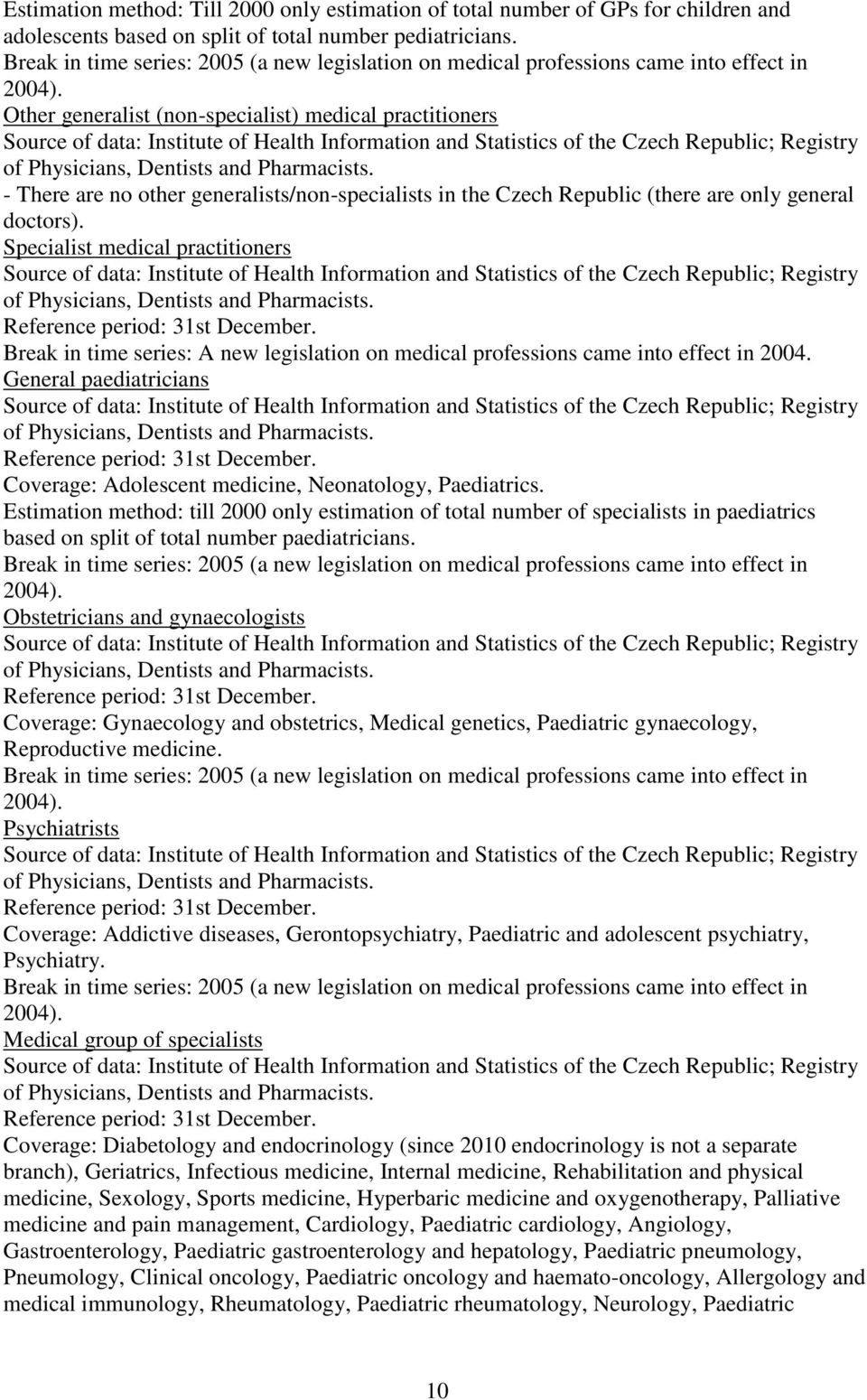 Other generalist (non-specialist) medical practitioners Institute of Health Information and Statistics of the Czech Republic; Registry of Physicians, Dentists and Pharmacists.