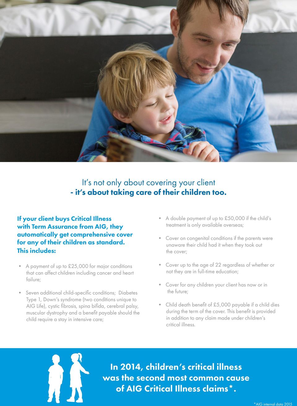 This includes: A payment of up to 25,000 for major conditions that can affect children including cancer and heart failure; Seven additional child-specific conditions; Diabetes Type 1, Down s syndrome