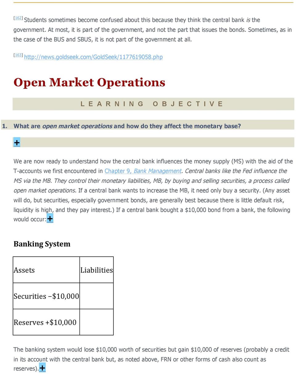 php Open Market Operations L E A R N I N G O B J E C T I V E 1. What are open market operations and how do they affect the monetary base?