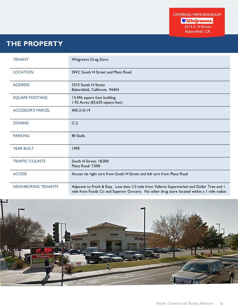 92 Acres (83,635 square feet) ACCESSOR S PARCEL 405-210-19 ZONING C-2 PARKING 80 Stalls YEAR BUILT 1995 TRAFFIC COUNTS South H Street: 18,000 Planz Road: