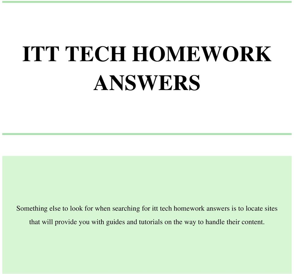 Itt tech homework help