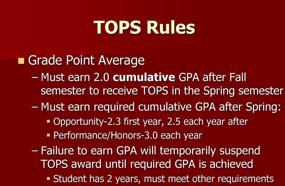 cumulative GPA after Spring: Opportunity-2.3 first year, 2.
