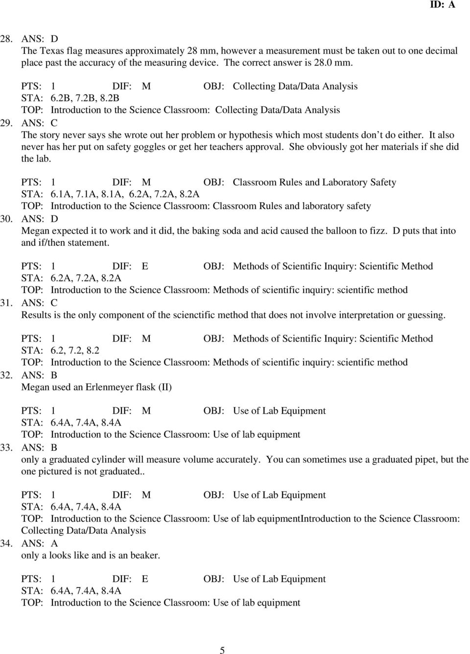 TEST CODE: Answer Section - PDF Free Download Within Scientific Method Story Worksheet Answers