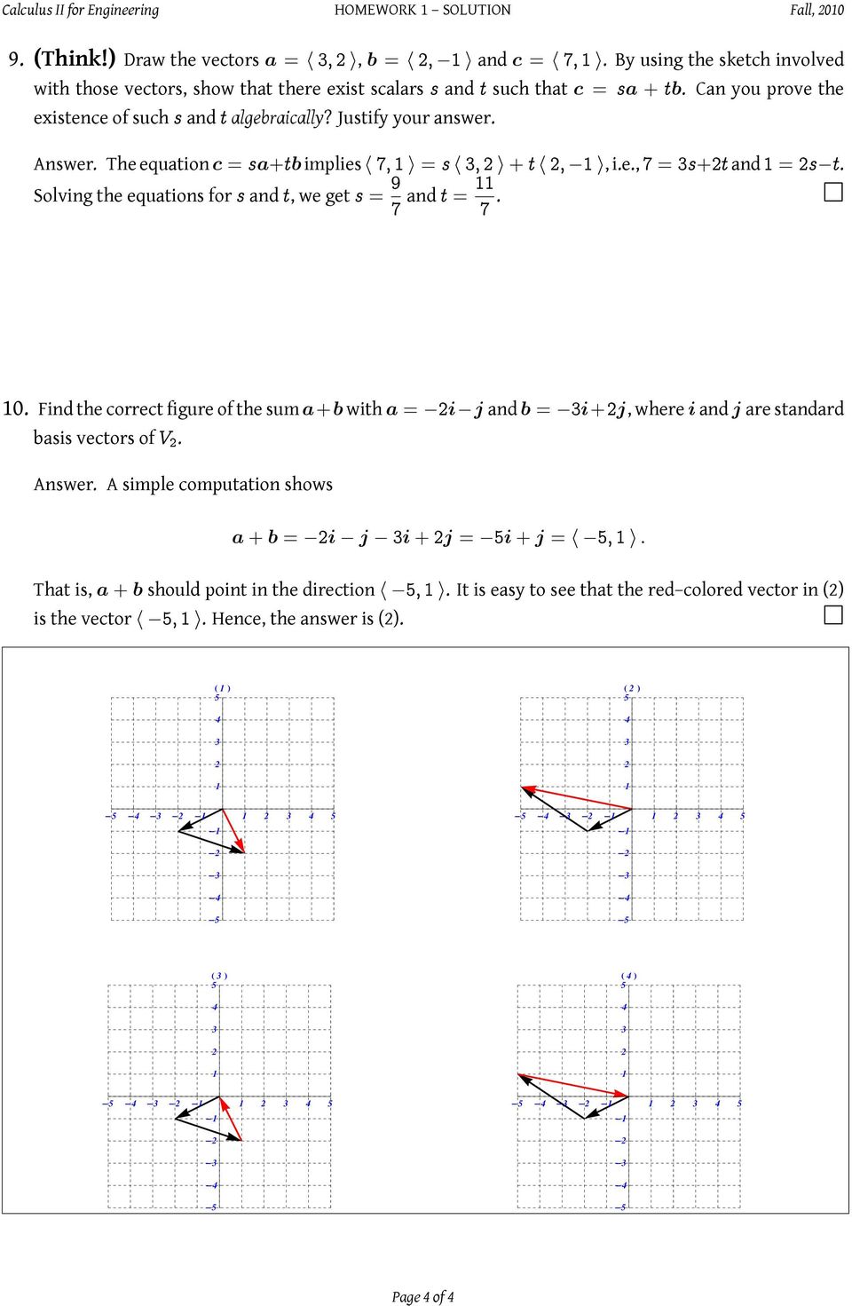 United Arab Emirates University College Of Sciences Department Of Mathematical Sciences Homework 1 Solution Section 10 1 Vectors In The Plane Pdf Free Download