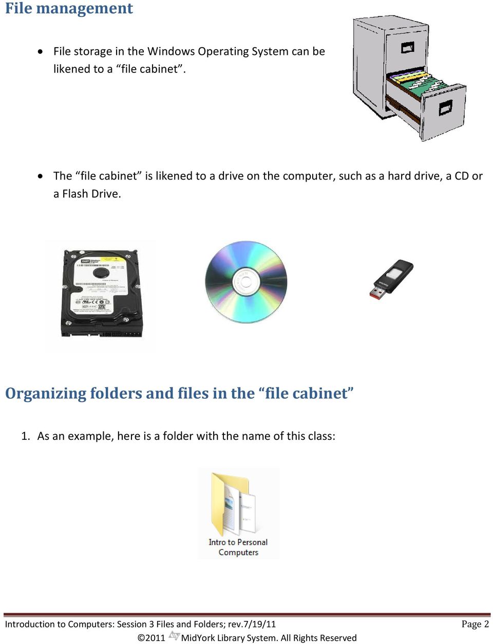 Drive. Organizing folders and files in the file cabinet 1.
