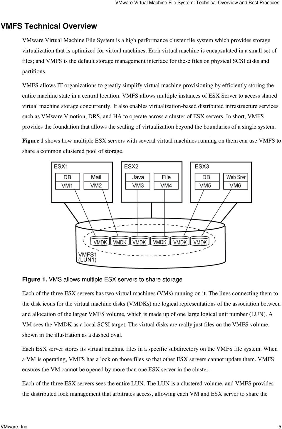 VMFS allows IT organizations to greatly simplify virtual machine provisioning by efficiently storing the entire machine state in a central location.