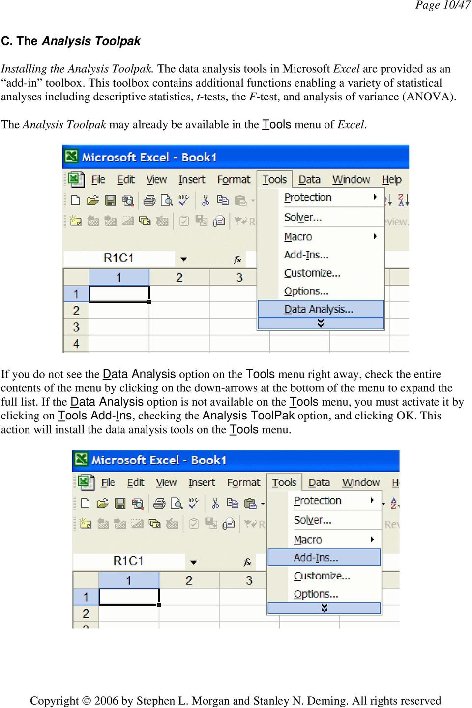 The Analysis Toolpak may already be available in the Tools menu of Excel.