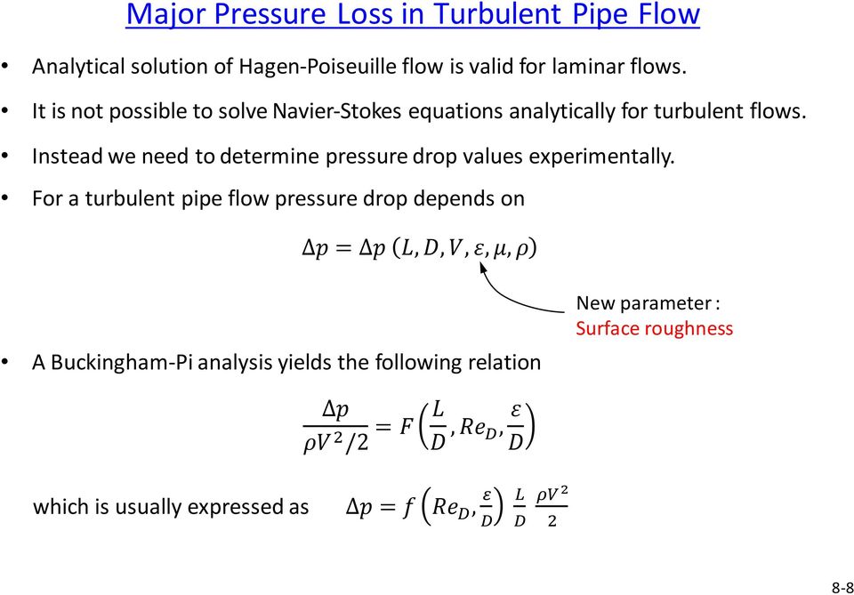 Instead we need to determine pressure drop values experimentally.