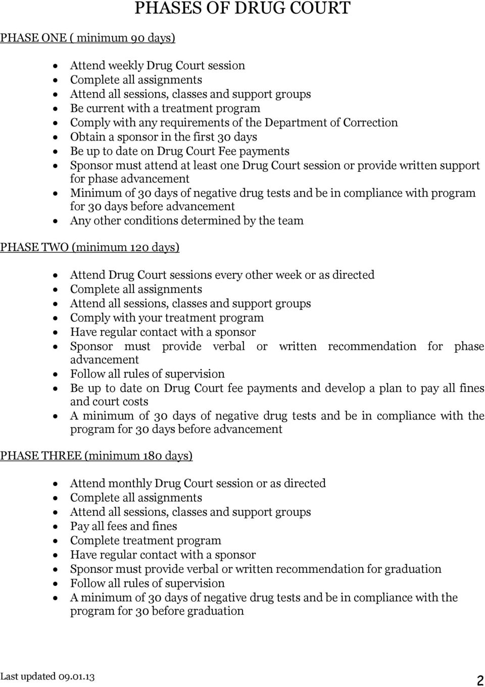 written support for phase advancement Minimum of 30 days of negative drug tests and be in compliance with program for 30 days before advancement Any other conditions determined by the team PHASE TWO
