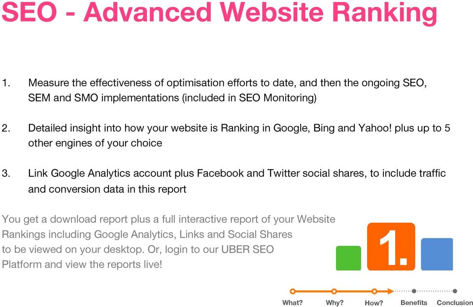Detailed insight into how your website is Ranking in Google, Bing and Yahoo! plus up to 5 other engines of your choice 3.