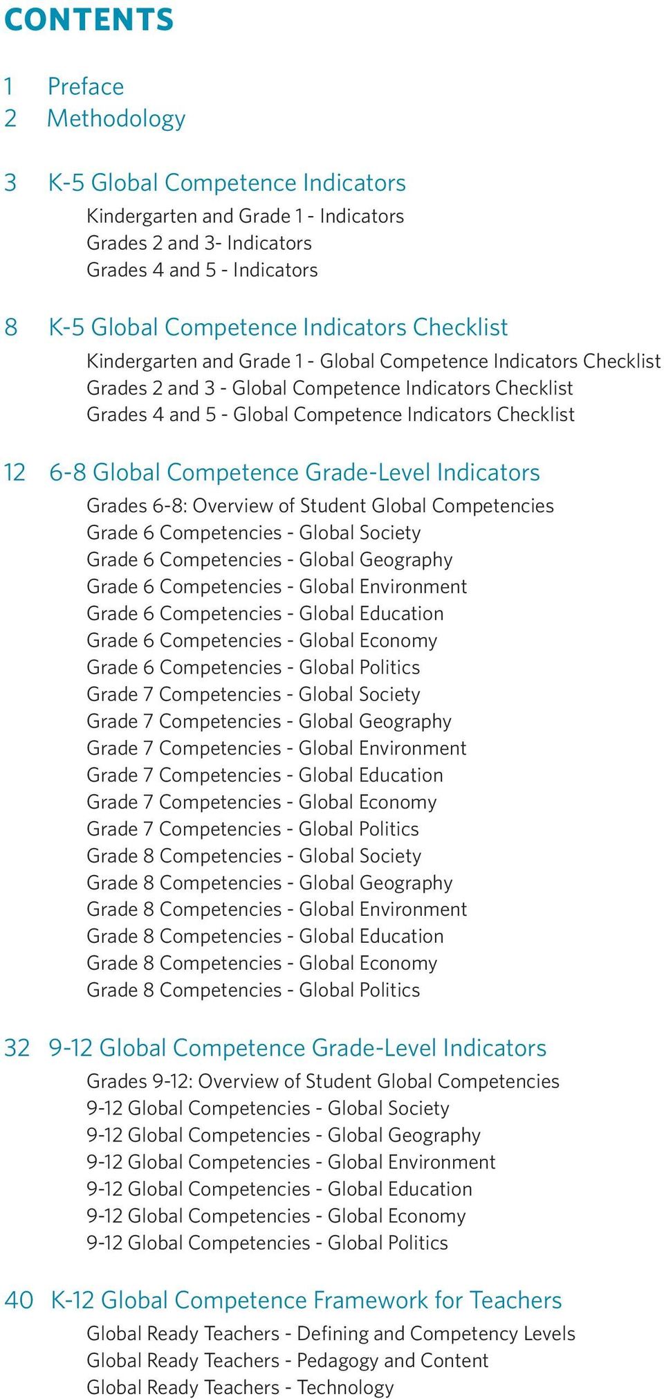 Global Competence Grade-Level Indicators Grades 6-8: Overview of Student Global Competencies Grade 6 Competencies - Global Society Grade 6 Competencies - Global Geography Grade 6 Competencies -
