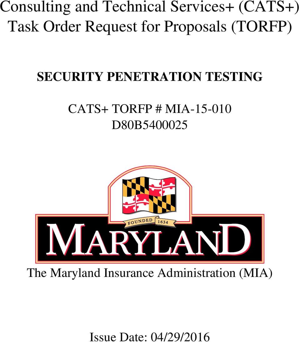 TESTING CATS+ TORFP # MIA-15-010 D80B5400025 The