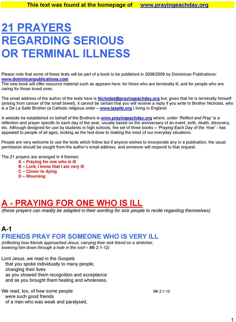 Prayers for the terminally ill