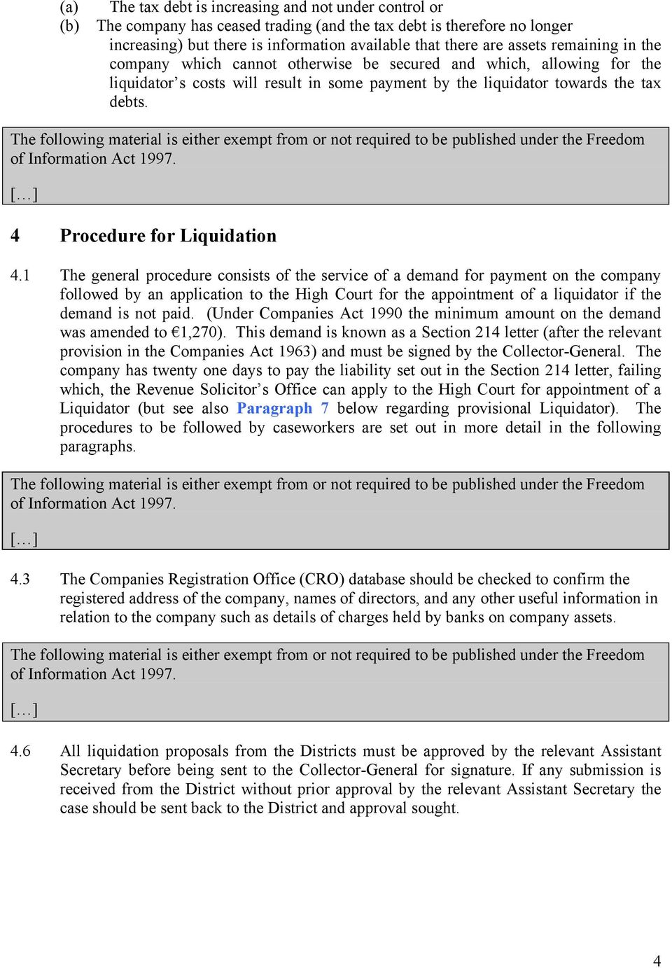 4 Procedure for Liquidation 4.