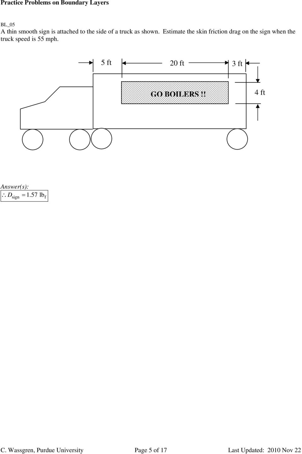 Estimate the skin friction drag on the sign when the truck speed
