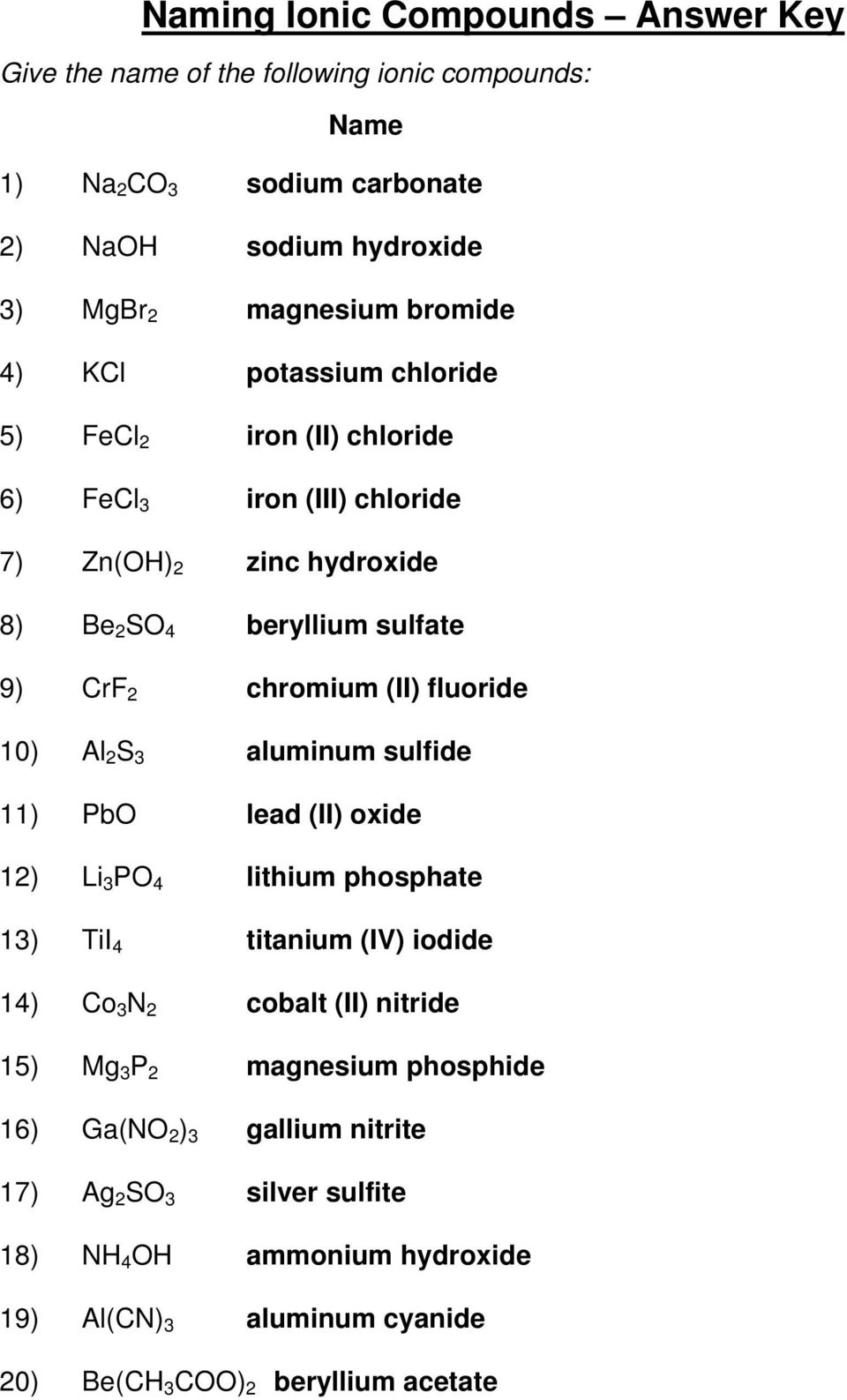 Naming Ionic Compounds Answer Key - PDF Free Download Pertaining To Naming Ionic Compounds Worksheet Answers