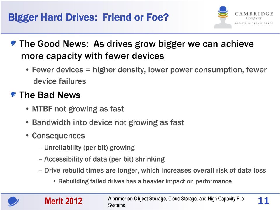 power consumption, fewer device failures The Bad News MTBF not growing as fast Bandwidth into device not growing as fast