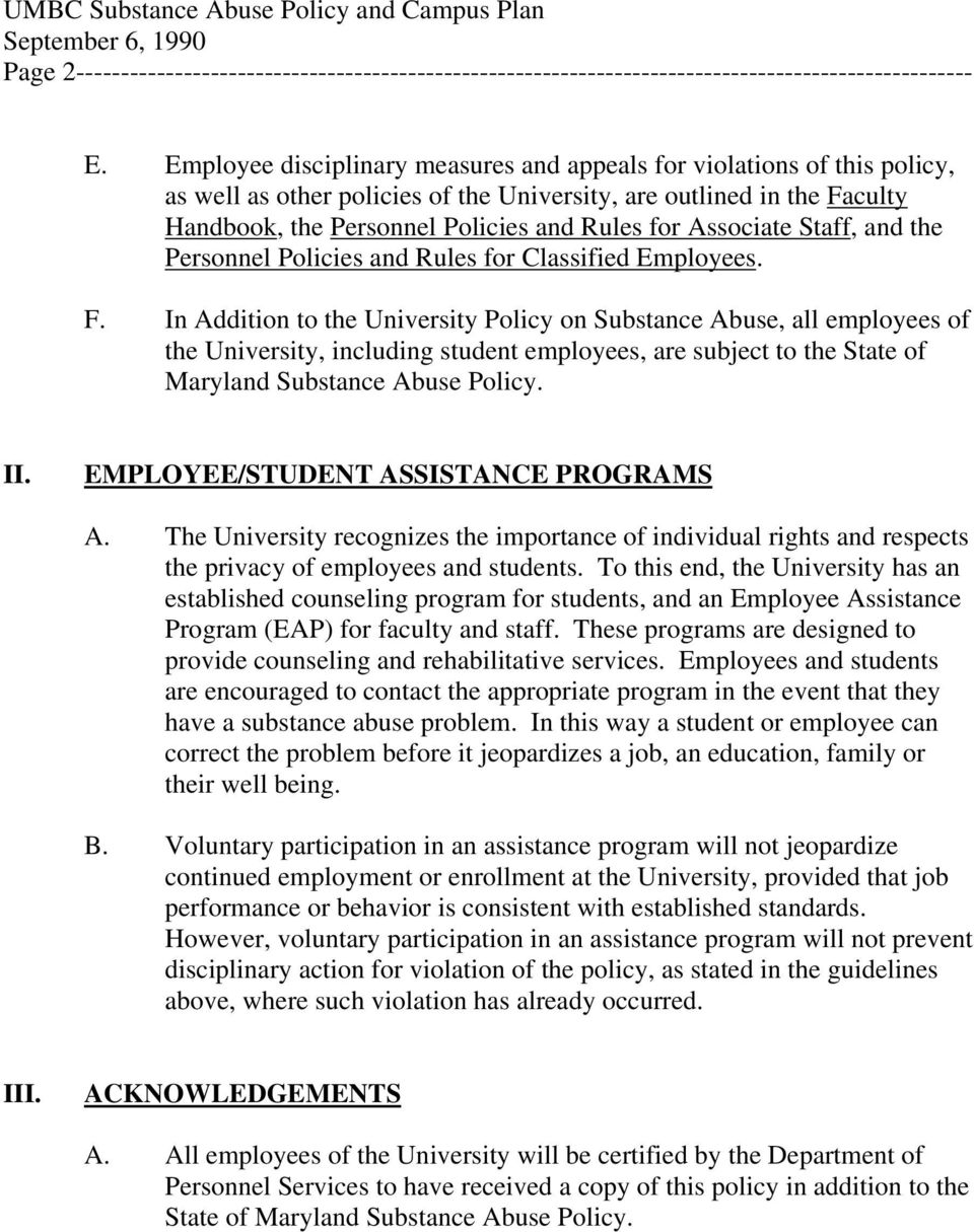 Associate Staff, and the Personnel Policies and Rules for Classified Employees. F.