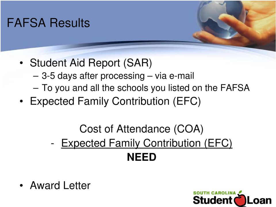 on the FAFSA Expected Family Contribution (EFC) Cost of