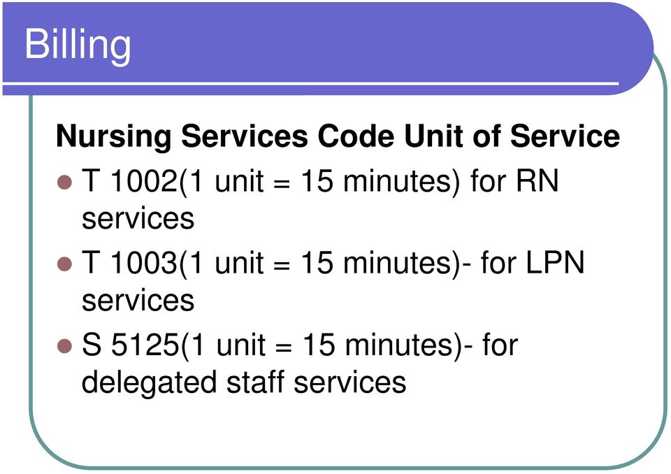 1003(1 unit = 15 minutes)- for LPN services S