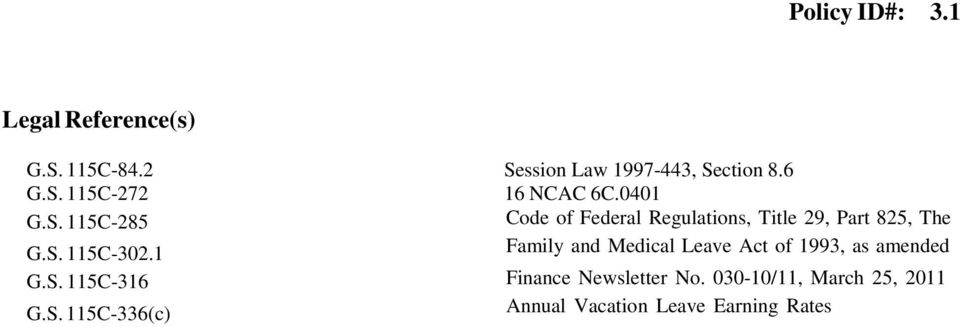 1 Family and Medical Leave Act of 1993, as amended G.S. 115C-316 Finance Newsletter No.