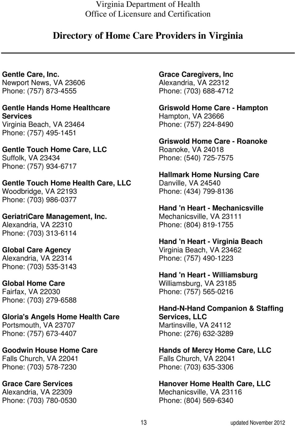 Directory Of Home Care Providers In Virginia Pdf Free Download