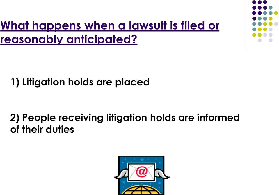 1) Litigation holds are placed 2)
