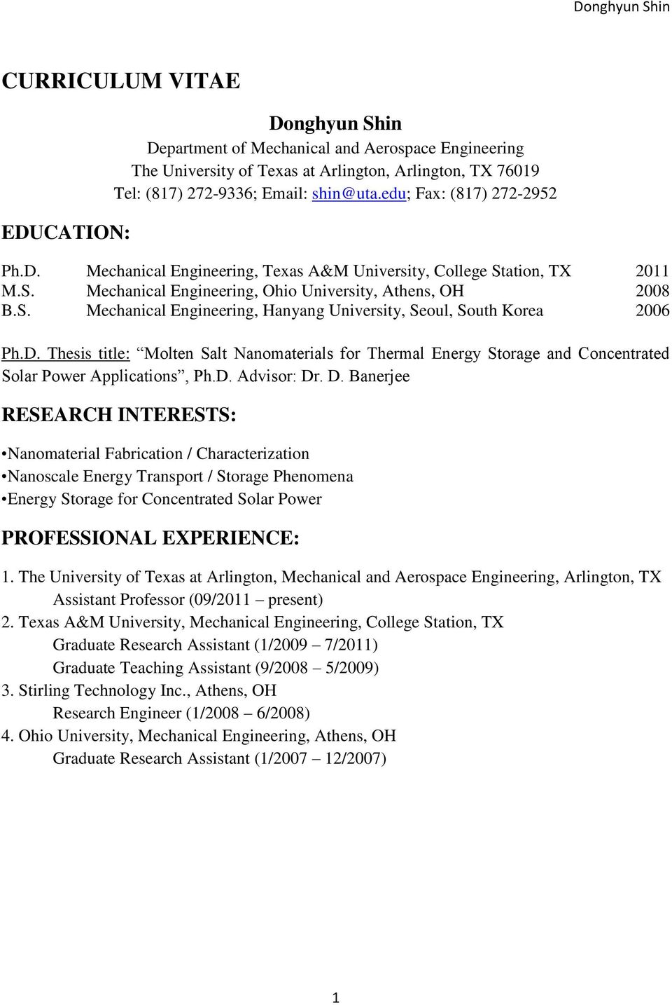 Curriculum Vitae Donghyun Shin Education Research Interests