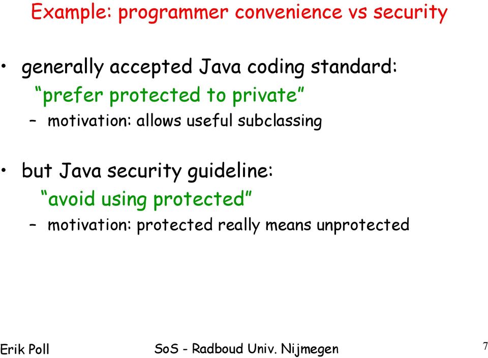 subclassing but Java security guideline: avoid using protected