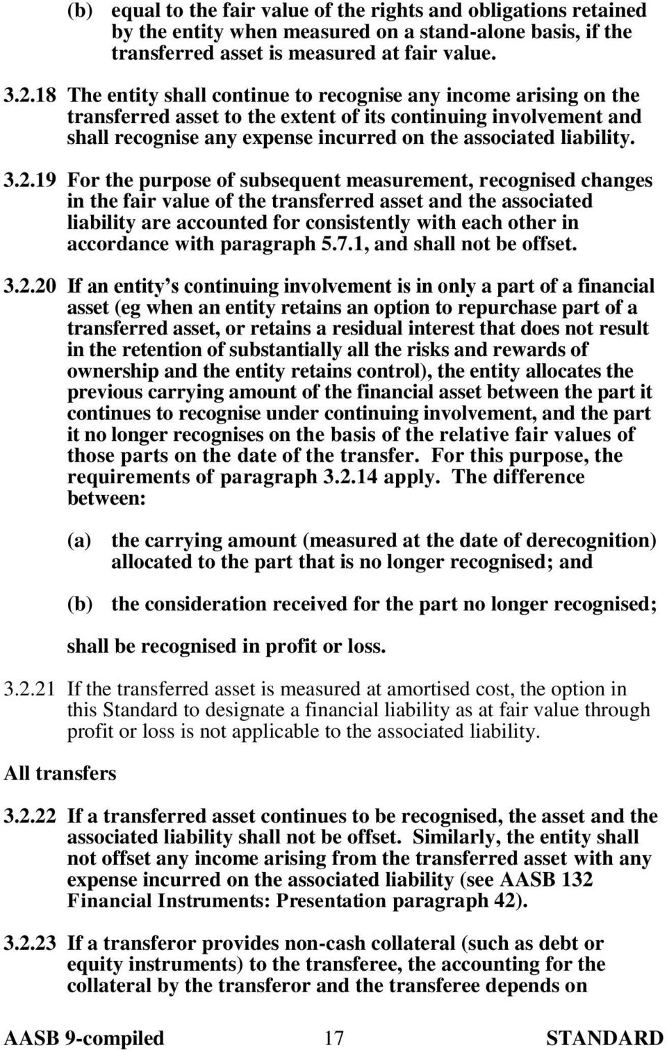 3.2.19 For the purpose of subsequent measurement, recognised changes in the fair value of the transferred asset and the associated liability are accounted for consistently with each other in