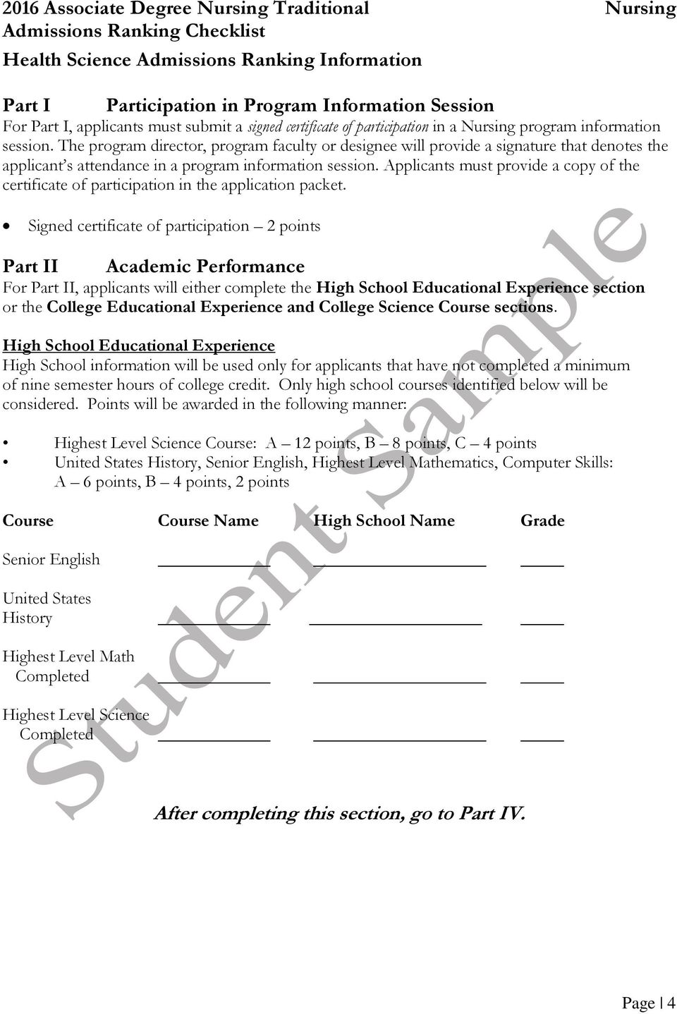 Applicants must provide a copy of the certificate of participation in the application packet.