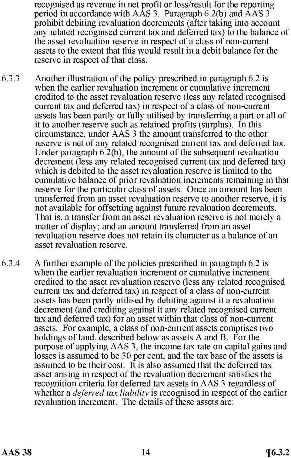 class of non-current assets to the extent that this would result in a debit balance for the reserve in respect of that class. 6.3.3 Another illustration of the policy prescribed in paragraph 6.