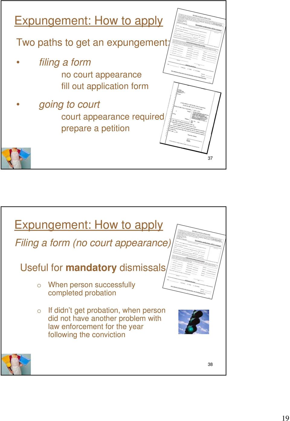 court appearance) Useful for mandatory dismissals o o When person successfully completed probation If didn t get