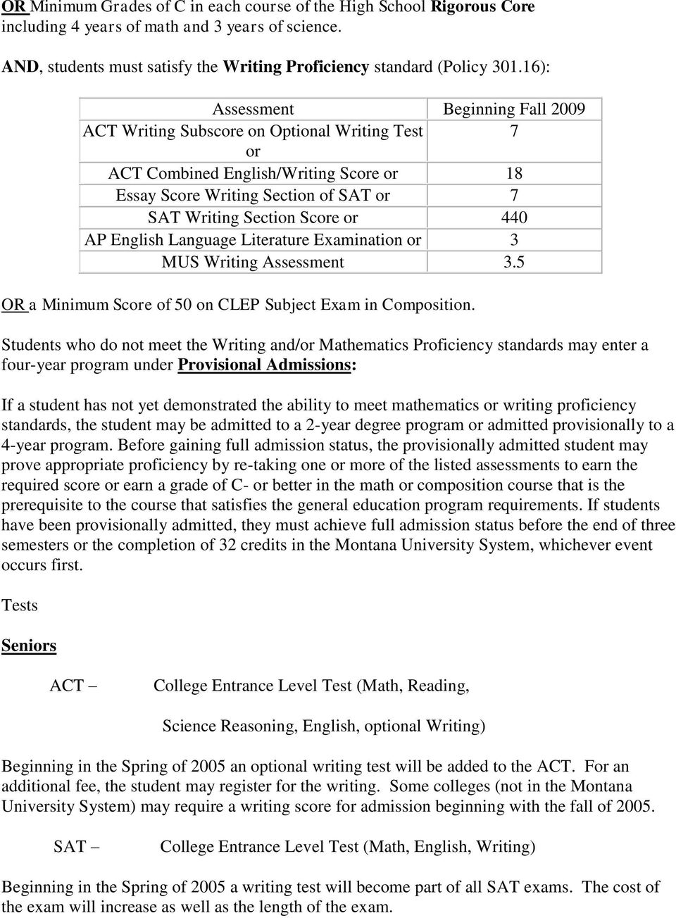 440 AP English Language Literature Examination or MUS Writing Assessment.5 OR a Minimum Score of 50 on CLEP Subject Exam in Composition.