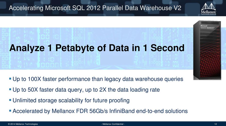 50X faster data query, up to 2X the data loading rate Unlimited storage scalability