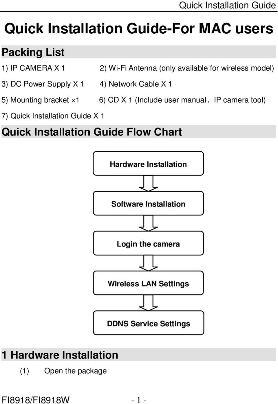 tool) 7) Quick Installation Guide X 1 Quick Installation Guide Flow Chart Hardware Installation Software Installation
