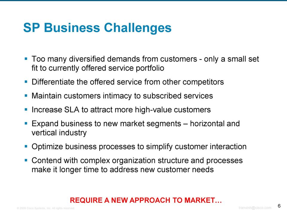 market segments horizontal and vertical industry Optimize business processes to simplify customer interaction Contend with complex organization structure