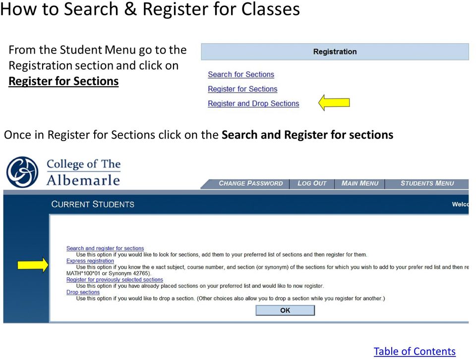 Register for Sections click