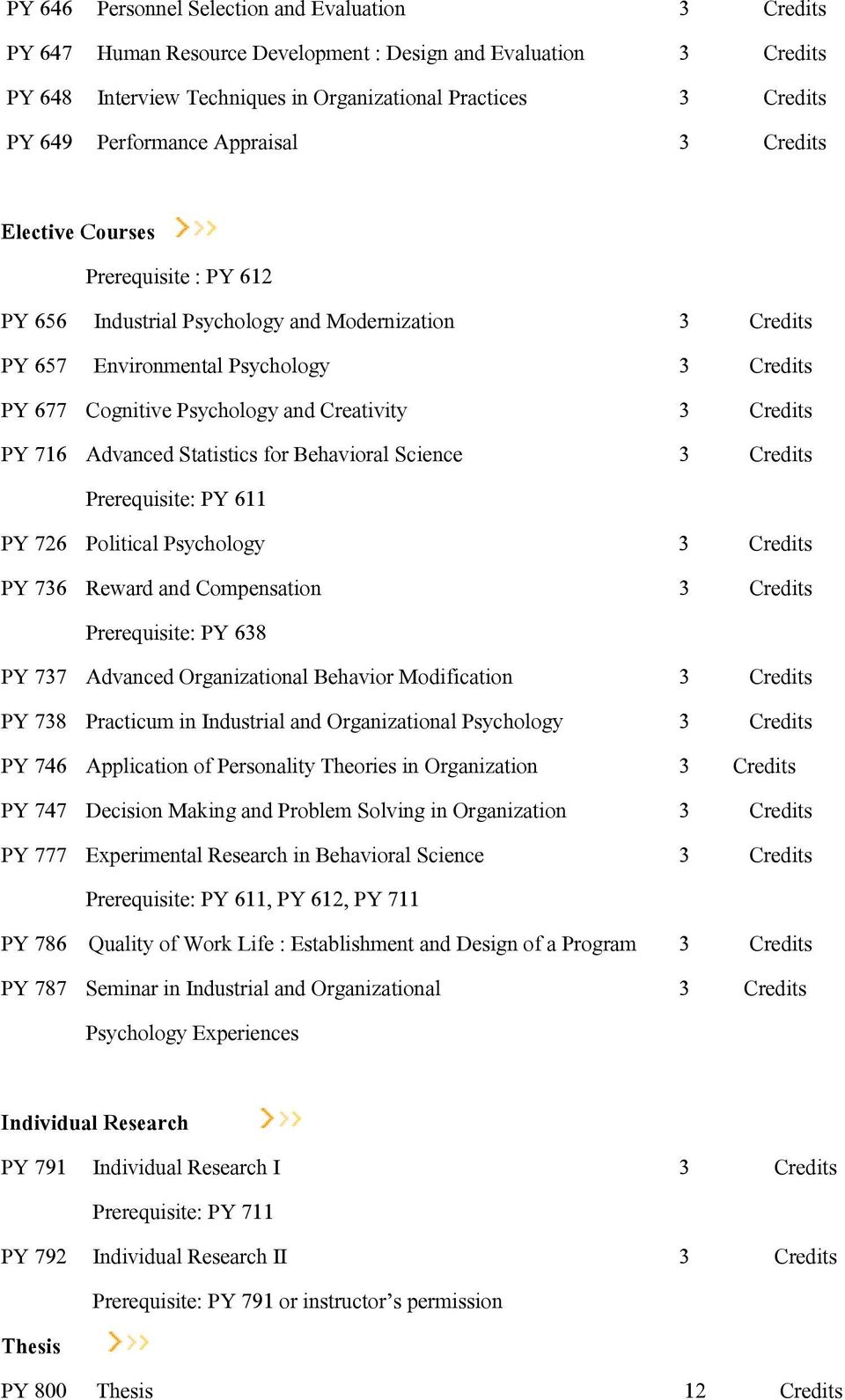 Science Prerequisite: PY 611 PY 726 Political Psychology PY 736 Reward and Compensation Prerequisite: PY 638 PY 737 Advanced Organizational Behavior Modification PY 738 Practicum in Industrial and
