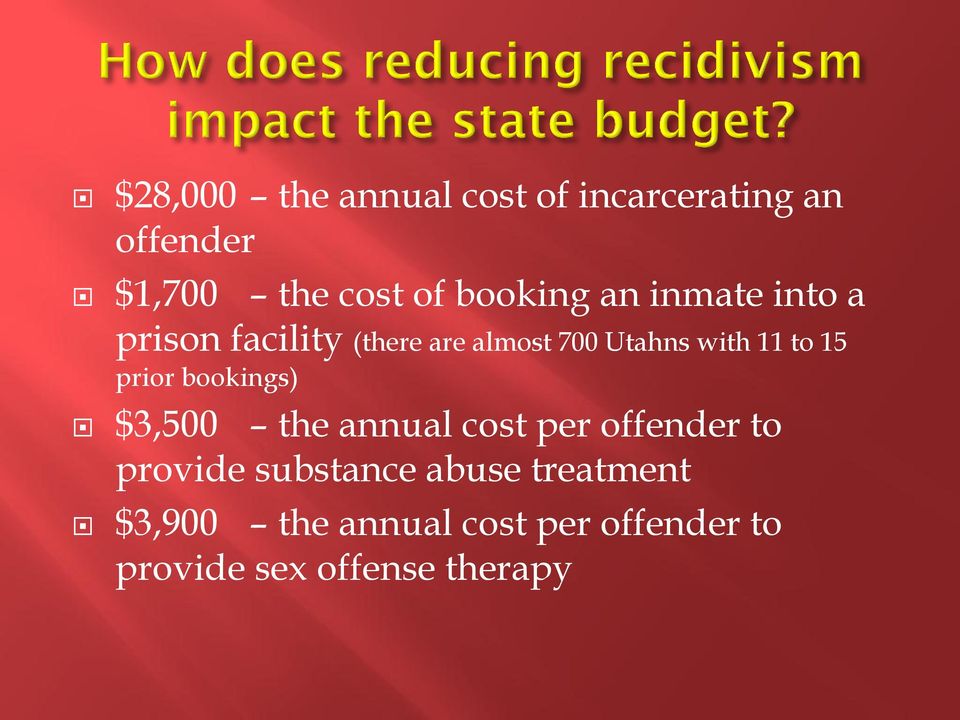 to 15 prior bookings) $3,500 the annual cost per offender to provide