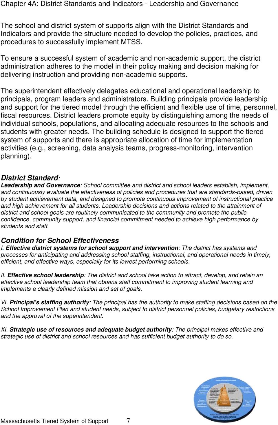 To ensure a successful system of academic and non-academic support, the district administration adheres to the model in their policy making and decision making for delivering instruction and