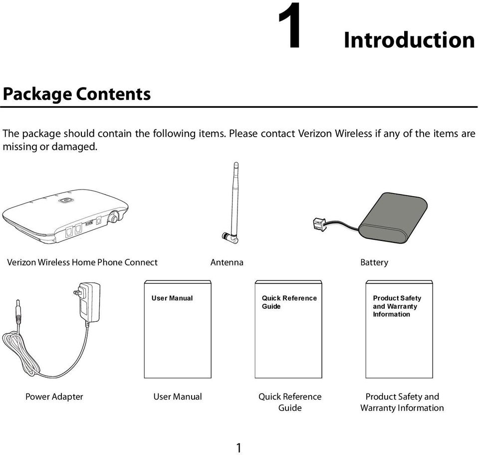Verizon Wireless Home Phone Connect Antenna Battery User Manual Quick Reference Guide