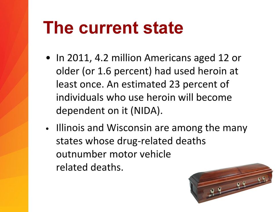 An estimated 23 percent of individuals who use heroin will become dependent on