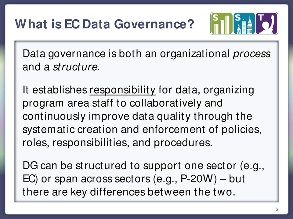 data quality through the systematic creation and enforcement of policies, roles, responsibilities, and procedures.