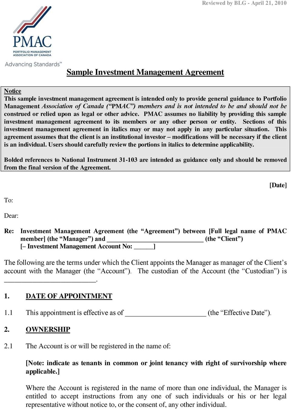 Sample Investment Management Agreement Pdf Free Download