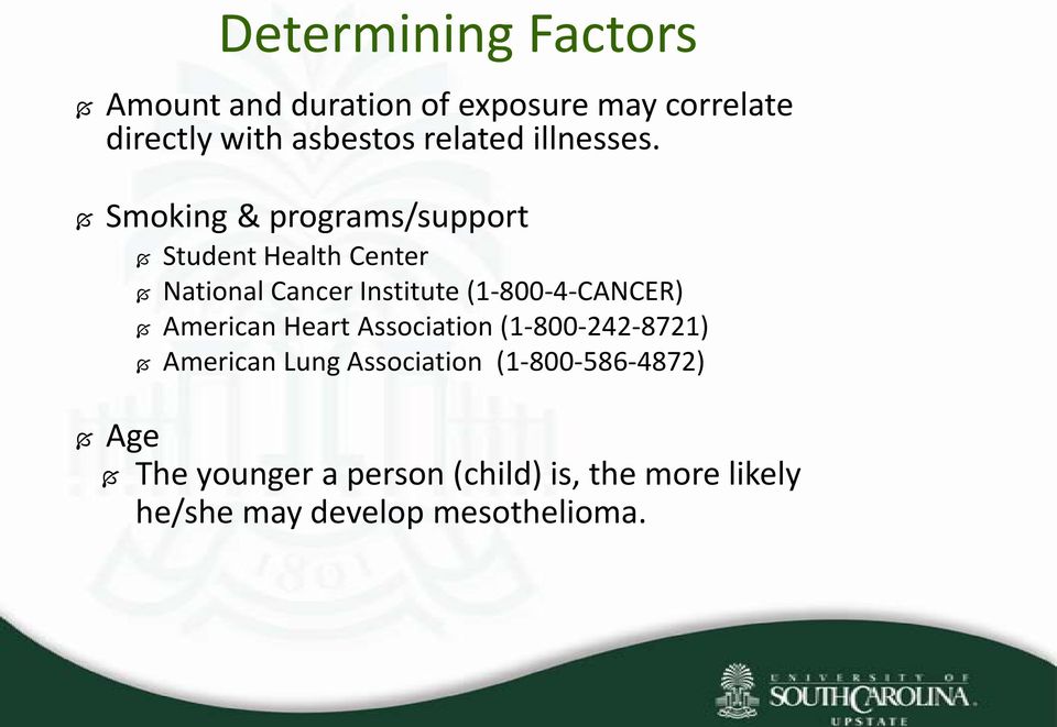 Smoking & programs/support Student Health Center National Cancer Institute (1-800-4-CANCER)
